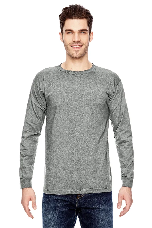 Bayside Mens USA Made Long Sleeve Crewneck T-Shirt - Dark Ash Grey