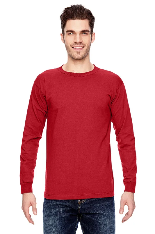 Bayside Mens USA Made Long Sleeve Crewneck T-Shirt - Red