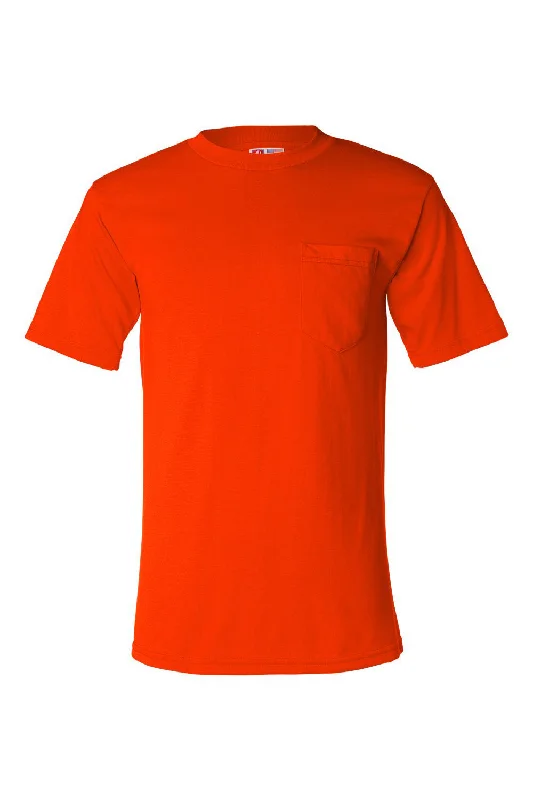 Bayside Mens USA Made Short Sleeve Crewneck T-Shirt w/ Pocket - Safety Orange