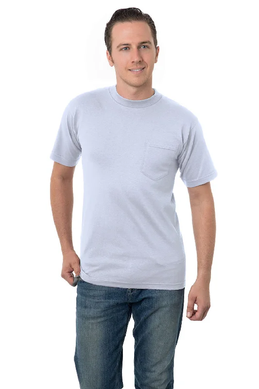 Bayside Mens USA Made Short Sleeve Crewneck T-Shirt w/ Pocket - Ash Grey