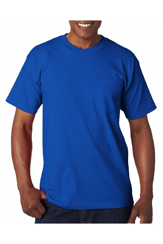 Bayside Mens USA Made Short Sleeve Crewneck T-Shirt w/ Pocket - Royal Blue