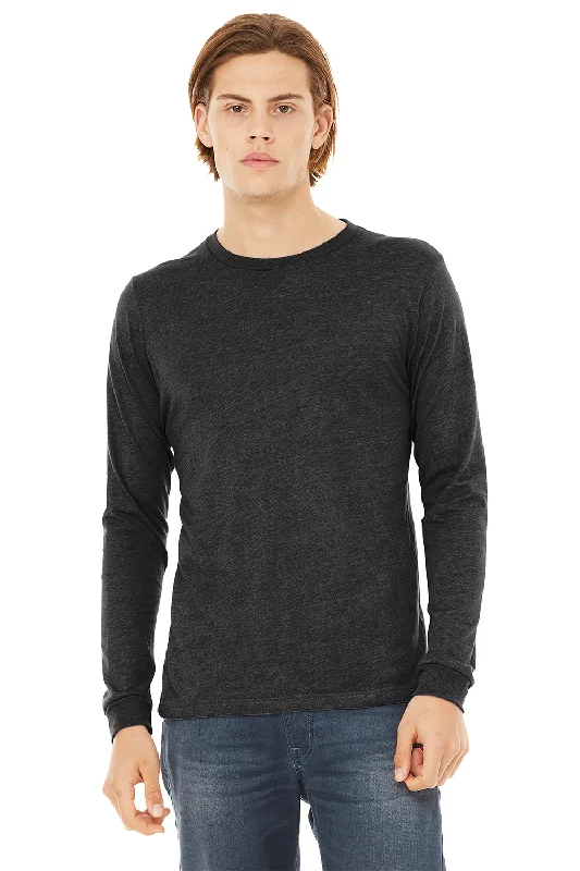 Bella + Canvas Mens Long Sleeve Crewneck T-Shirt - Charcoal Black