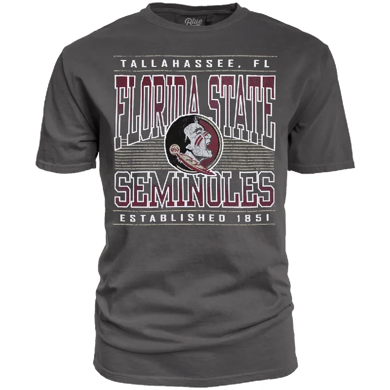 Blue 84 Men's Florida State Seminoles/Seminole Logo Design Short Sleeve Garment Dyed T-shirt - Charcoal