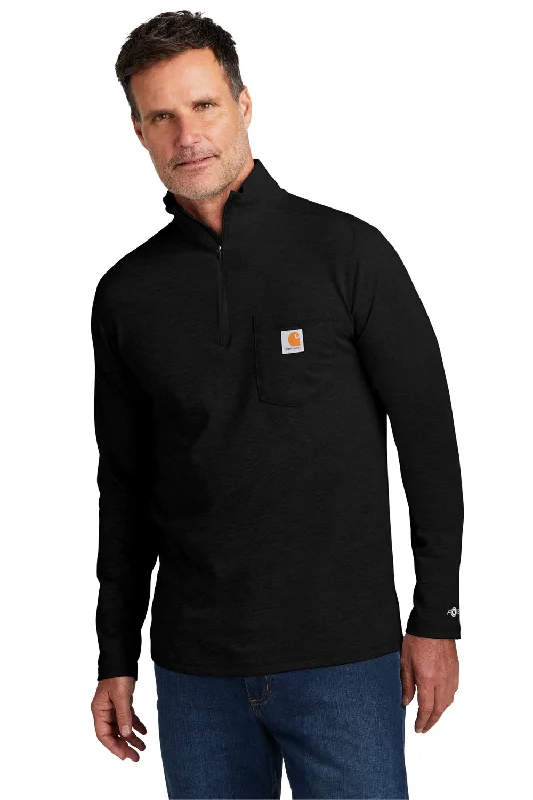 Carhartt Mens Force Moisture Wicking 1/4 Zip Long Sleeve T-Shirt w/ Pocket - Black