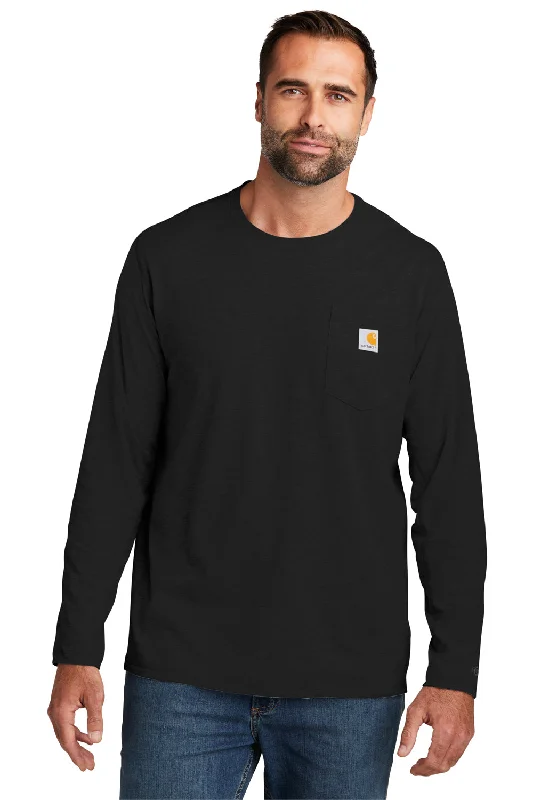 Carhartt Mens Force Moisture Wicking Long Sleeve Crewneck T-Shirt w/ Pocket - Black