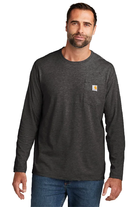 Carhartt Mens Force Moisture Wicking Long Sleeve Crewneck T-Shirt w/ Pocket - Heather Carbon Grey