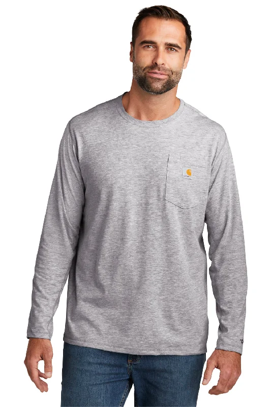 Carhartt Mens Force Moisture Wicking Long Sleeve Crewneck T-Shirt w/ Pocket - Heather Grey