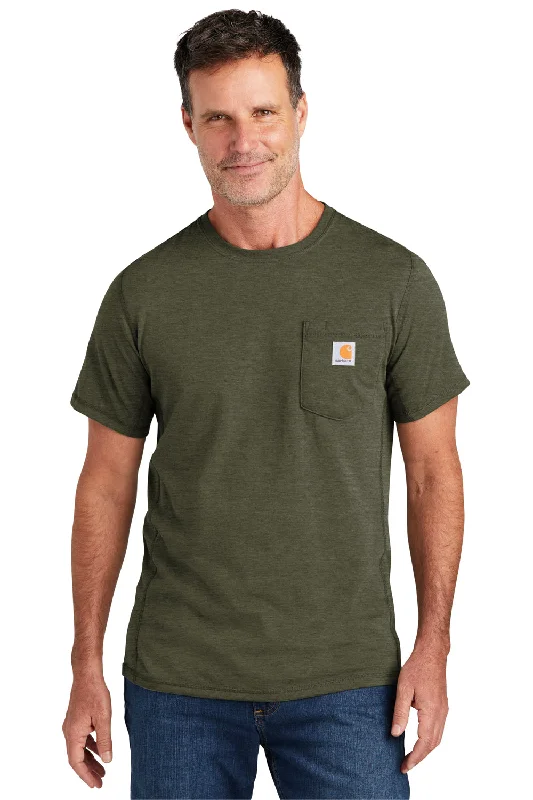 Carhartt Mens Force Moisture Wicking Short Sleeve Crewneck T-Shirt w/ Pocket - Heather Basil Green