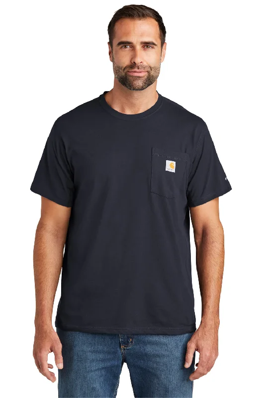 Carhartt Mens Force Moisture Wicking Short Sleeve Crewneck T-Shirt w/ Pocket - Navy Blue