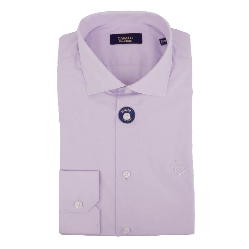 Cavalli Class Mens Lilac Dress Shirts Long Sleeve With Emb