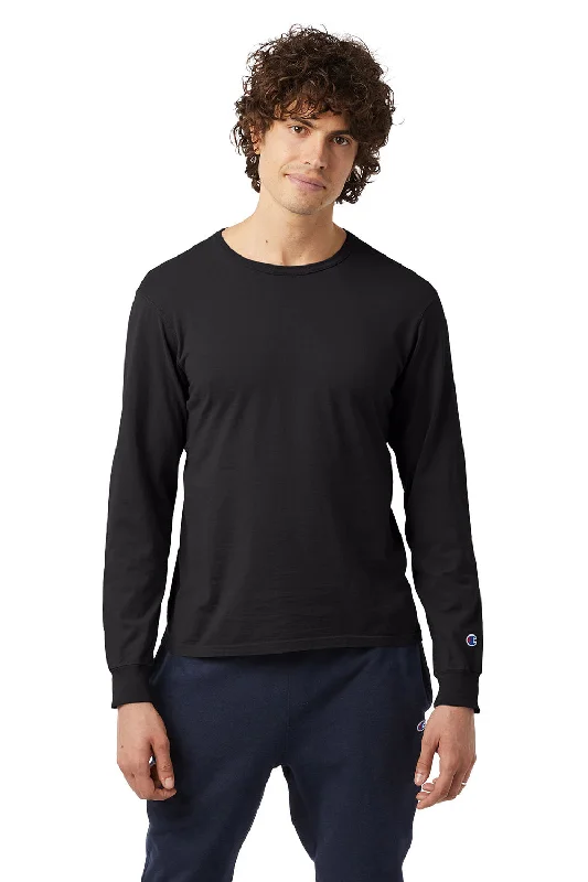 Champion Mens Garment Dyed Long Sleeve Crewneck T-Shirt - Black