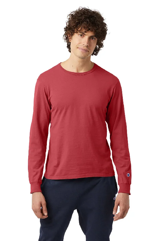 Champion Mens Garment Dyed Long Sleeve Crewneck T-Shirt - Crimson Red