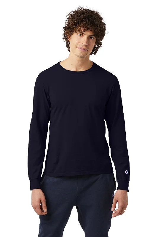 Champion Mens Garment Dyed Long Sleeve Crewneck T-Shirt - Navy Blue