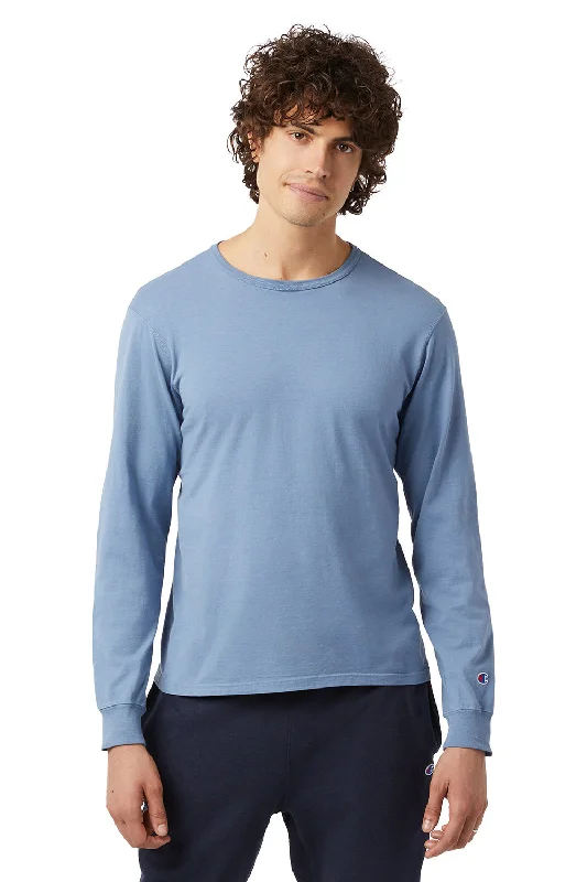 Champion Mens Garment Dyed Long Sleeve Crewneck T-Shirt - Saltwater Blue