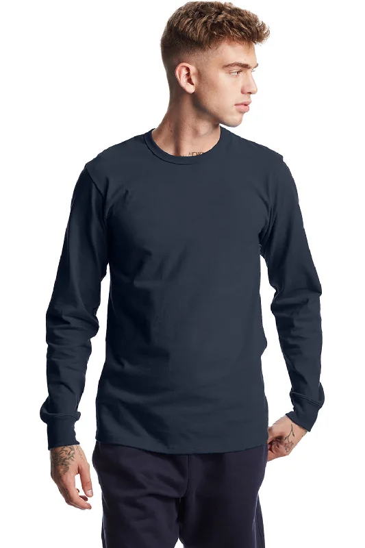 Champion Mens Heritage Long Sleeve Crewneck T-Shirt - Navy Blue