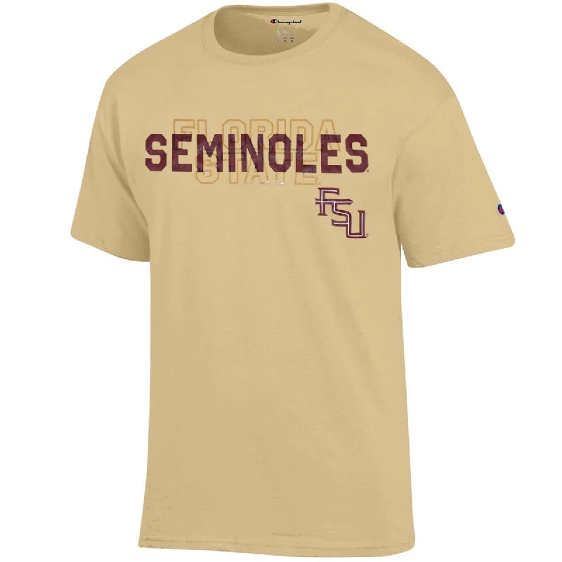 Champion Men's Seminoles/Florida State/Stacked FSU Design Short Sleeve T-shirt - Vegas Gold