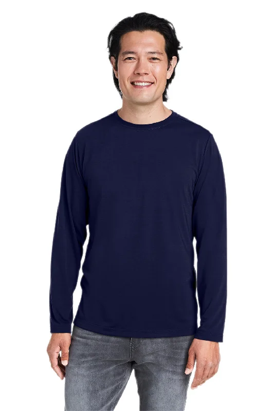 Core 365 Mens Fusion ChromaSoft Performance Moisture Wicking Long Sleeve Crewneck T-Shirt - Classic Navy Blue