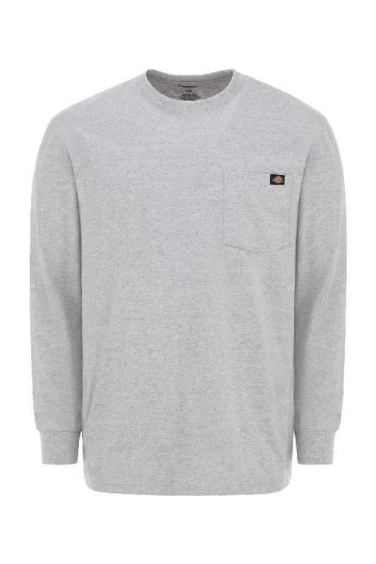 Dickies Mens Long Sleeve Crewneck T-Shirt w/ Pocket - Heather Grey