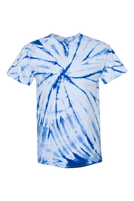 Dyenomite Mens Contrast Cyclone Tie Dyed Short Sleeve Crewneck T-Shirt - Royal Blue