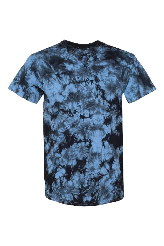 Dyenomite Mens Crystal Tie Dyed Short Sleeve Crewneck T-Shirt - Black/Columbia