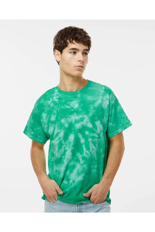 Dyenomite Mens Crystal Tie Dyed Short Sleeve Crewneck T-Shirt - Emerald