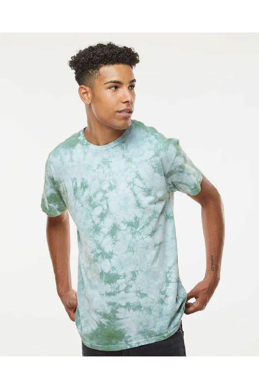 Dyenomite Mens Crystal Tie Dyed Short Sleeve Crewneck T-Shirt - Moss