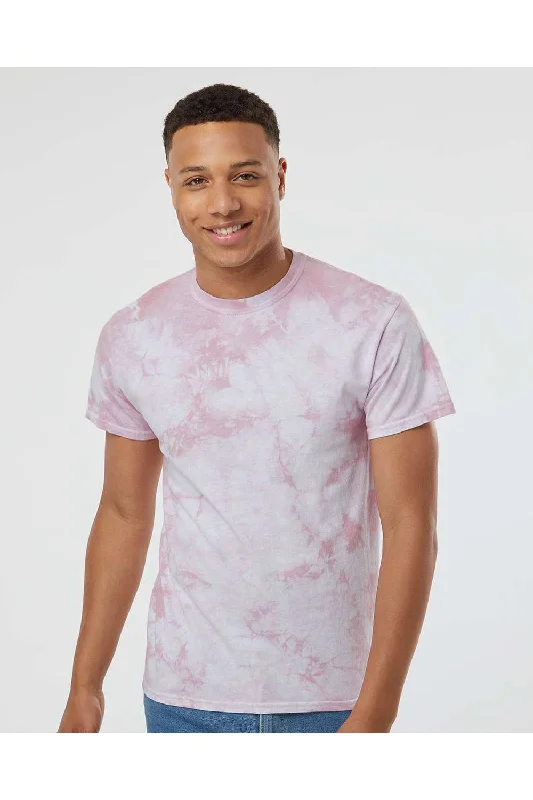 Dyenomite Mens Crystal Tie Dyed Short Sleeve Crewneck T-Shirt - Rose