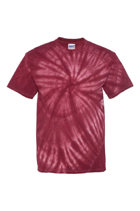 Dyenomite Mens Cyclone Pinwheel Tie Dyed Short Sleeve Crewneck T-Shirt - Maroon