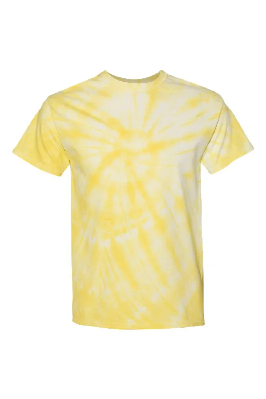 Dyenomite Mens Cyclone Pinwheel Tie Dyed Short Sleeve Crewneck T-Shirt - Pale Yellow