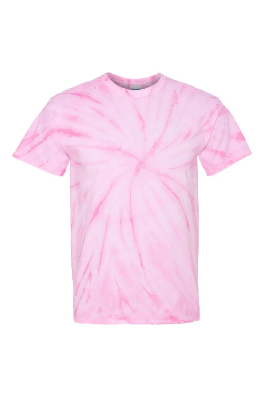 Dyenomite Mens Cyclone Pinwheel Tie Dyed Short Sleeve Crewneck T-Shirt - Pink