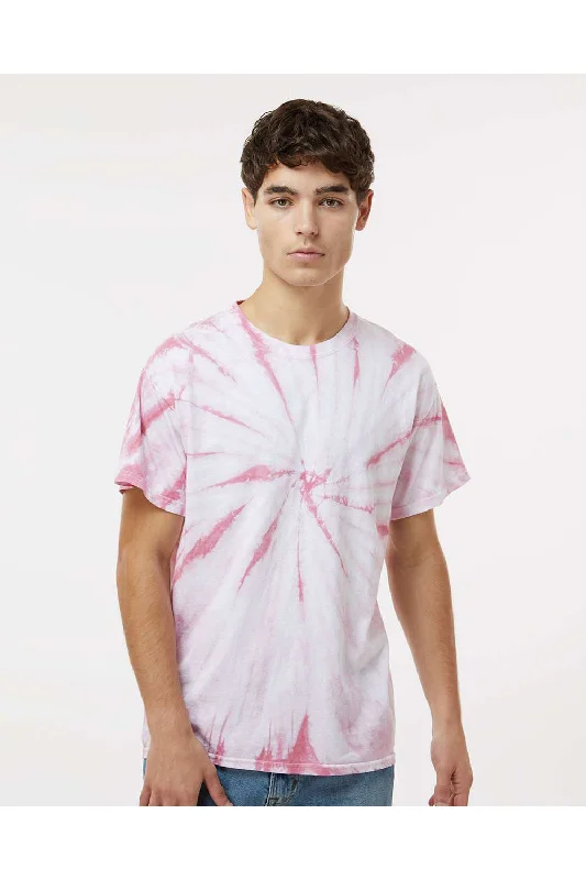 Dyenomite Mens Cyclone Pinwheel Tie Dyed Short Sleeve Crewneck T-Shirt - Rose