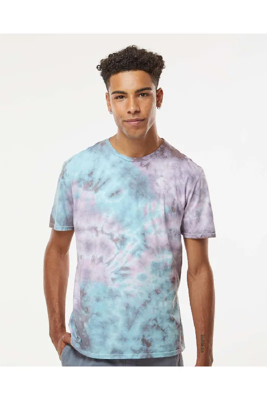 Dyenomite Mens LaMer Over Dyed Crinkle Tie Dyed Short Sleeve Crewneck T-Shirt - Pacific