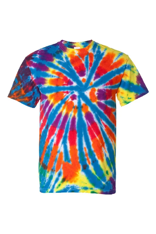 Dyenomite Mens Rainbow Cut Spiral Tie Dyed Short Sleeve Crewneck T-Shirt - Champ