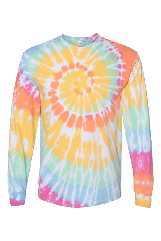 Dyenomite Mens Spiral Tie Dyed Long Sleeve Crewneck T-Shirt - Aerial Spiral