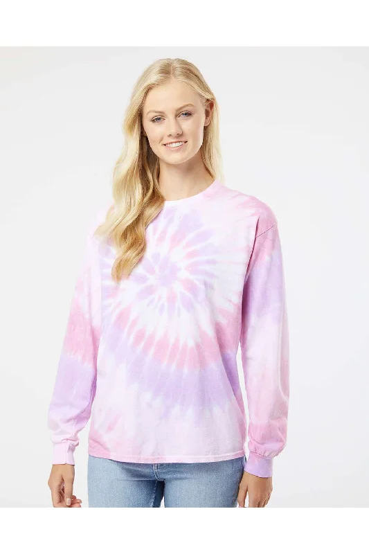 Dyenomite Mens Spiral Tie Dyed Long Sleeve Crewneck T-Shirt - Sweetheart