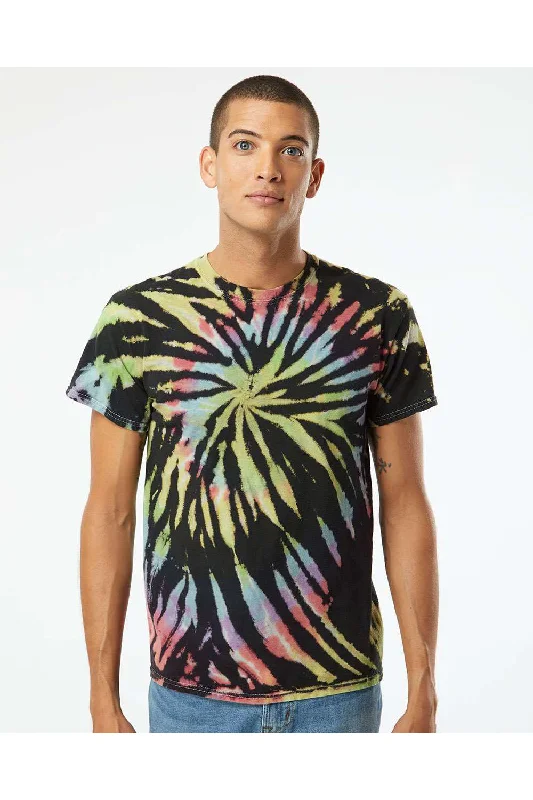 Dyenomite Mens Spiral Tie Dyed Short Sleeve Crewneck T-Shirt - Aurora