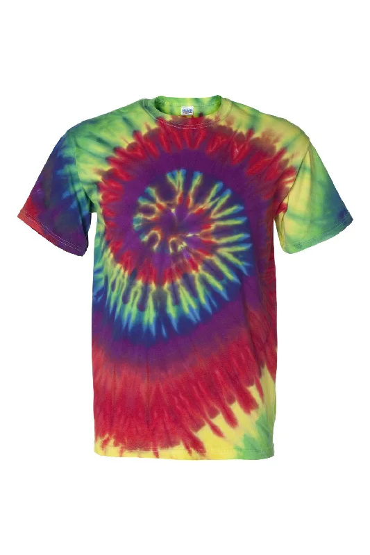 Dyenomite Mens Spiral Tie Dyed Short Sleeve Crewneck T-Shirt - Classic Rainbow Spiral