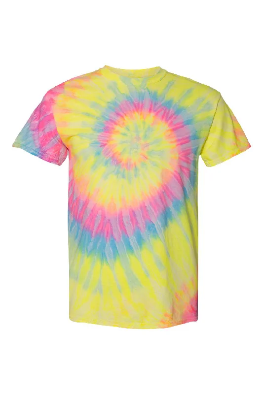 Dyenomite Mens Spiral Tie Dyed Short Sleeve Crewneck T-Shirt - Dayglo