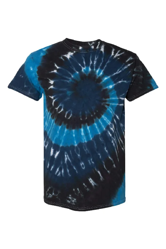 Dyenomite Mens Spiral Tie Dyed Short Sleeve Crewneck T-Shirt - Deep Sea