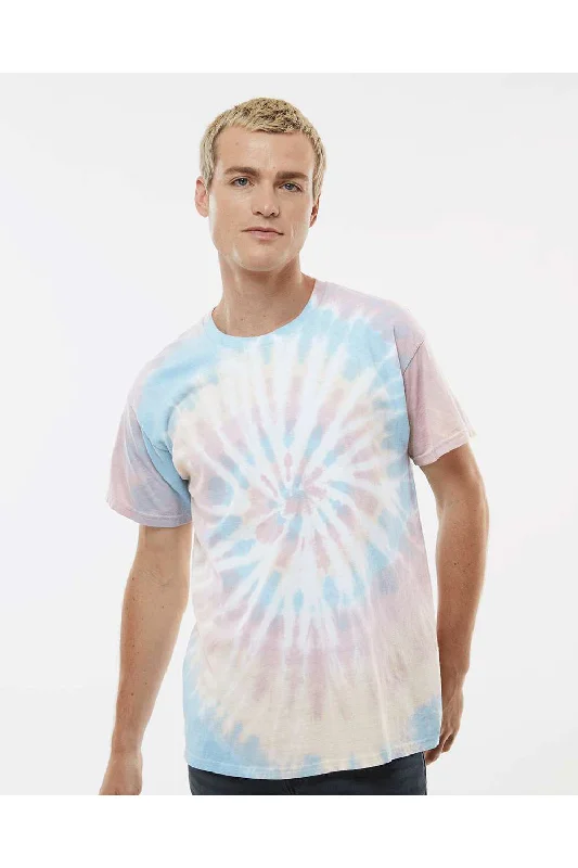 Dyenomite Mens Spiral Tie Dyed Short Sleeve Crewneck T-Shirt - Desert Rainbow