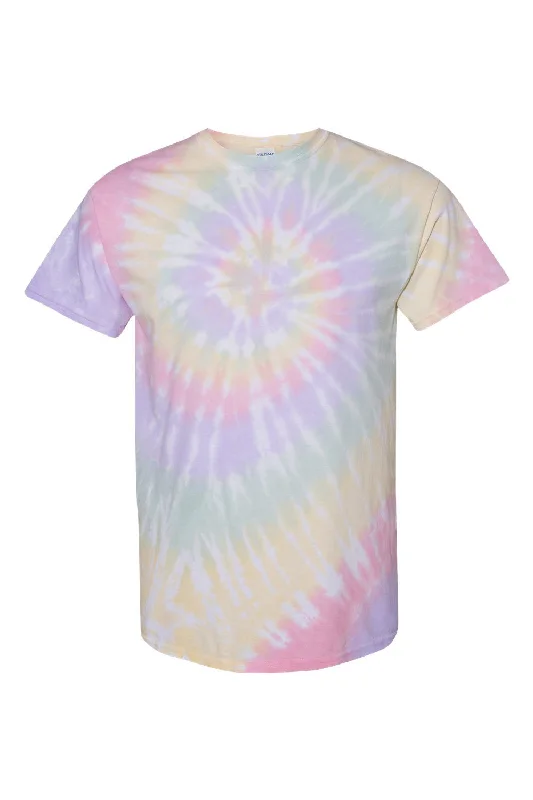 Dyenomite Mens Spiral Tie Dyed Short Sleeve Crewneck T-Shirt - Hazy Rainbow