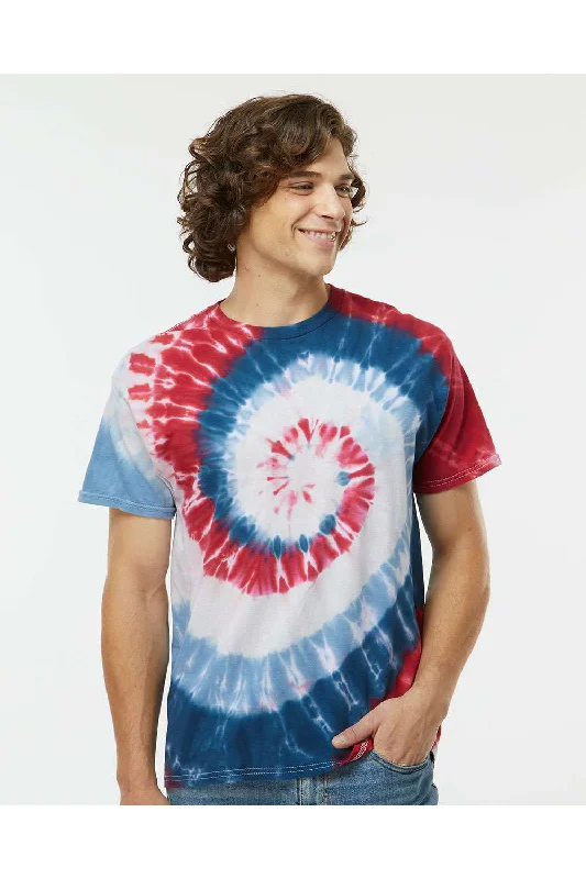 Dyenomite Mens Spiral Tie Dyed Short Sleeve Crewneck T-Shirt - Patriot