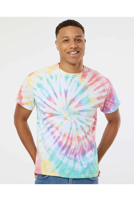 Dyenomite Mens Spiral Tie Dyed Short Sleeve Crewneck T-Shirt - Prism