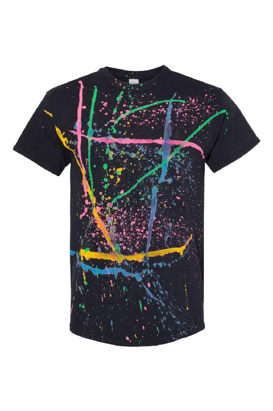 Dyenomite Mens Splatter Short Sleeve Crewneck T-Shirt - Black/Rainbow