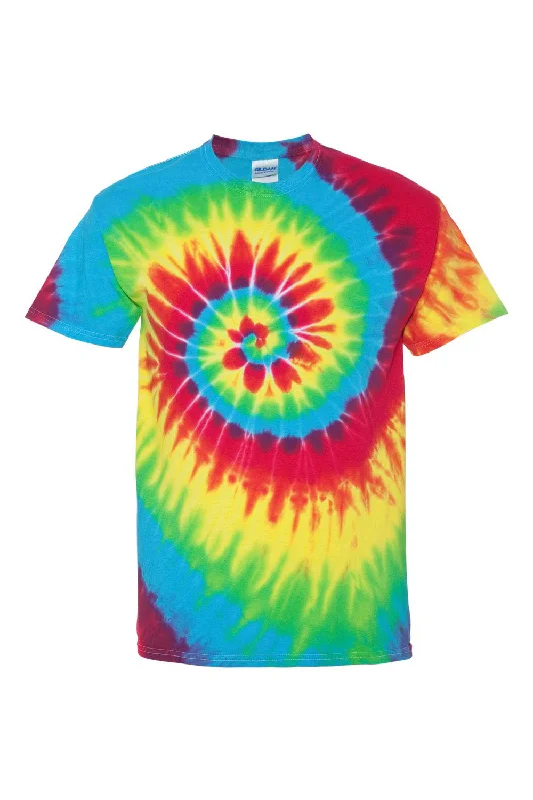 Dyenomite Mens Tide Tie Dyed Short Sleeve Crewneck T-Shirt - Rainbow Tide