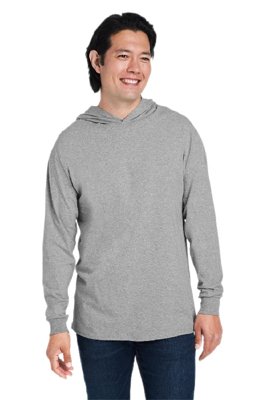 Fruit Of The Loom Mens HD Jersey Long Sleeve Hooded T-Shirt Hoodie - Heather Grey