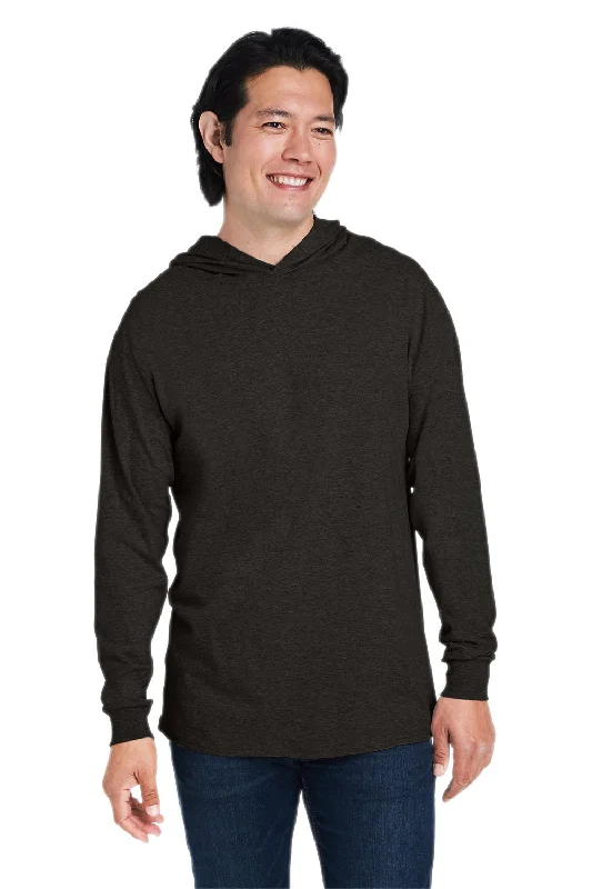 Fruit Of The Loom Mens HD Jersey Long Sleeve Hooded T-Shirt Hoodie - Heather Ink Black