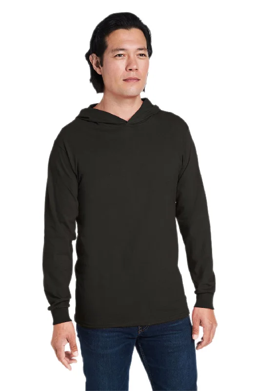 Fruit Of The Loom Mens HD Jersey Long Sleeve Hooded T-Shirt Hoodie - Ink Black