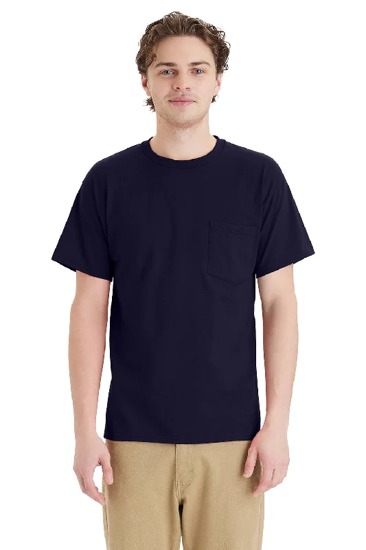 Hanes Mens Essential Short Sleeve Crewneck T-Shirt w/ Pocket - Athletic Navy Blue