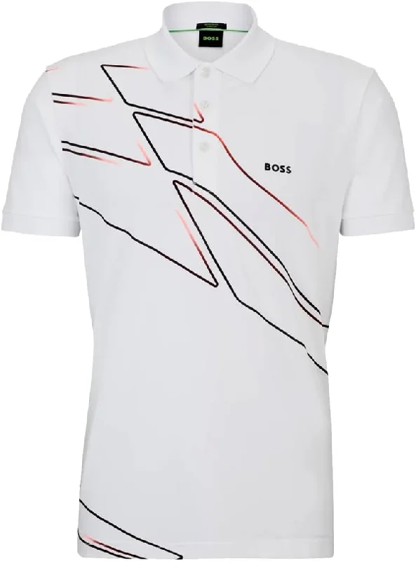 Hugo Boss Men's Paddy 3 Short Sleeve Polo with Graphic Print, White